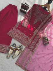 Luxuriant Maroon Natural Crep with Thread Work Sharara Suit
