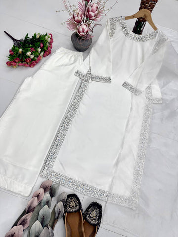 Stylish Heavy Silk Embroidery Work Palazzo Suit