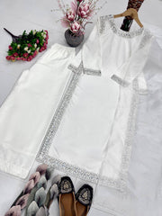 Stylish Heavy Silk Embroidery Work Palazzo Suit