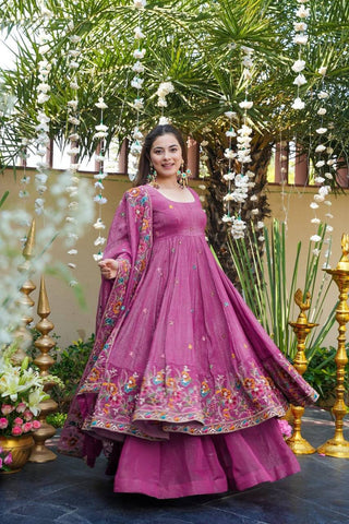 Outstanding Silk Multi Embroidery Work Gown