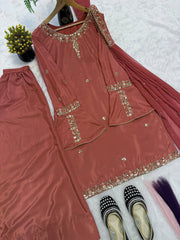 Innovative Brown Crep Silk with Embroidery Work Sharara Suit