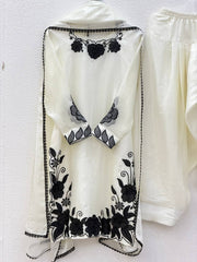 Imposing Cream Fendy Silk Thread Embroidered Kurti Set