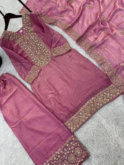 Amazing Pink Fendy Silk with Sequence Work Palazzo Suit