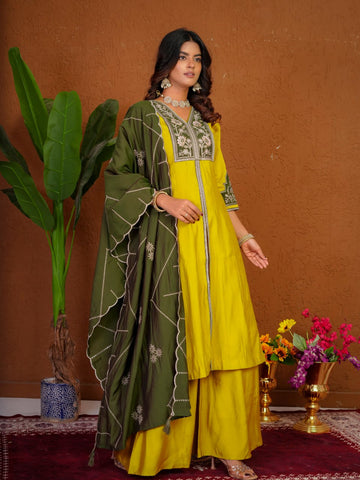 Elegant Roman Silk Multi Embroidery Anarkali Kurti Set