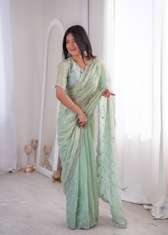 Lovely Pink Silk with Fancy Work Saree