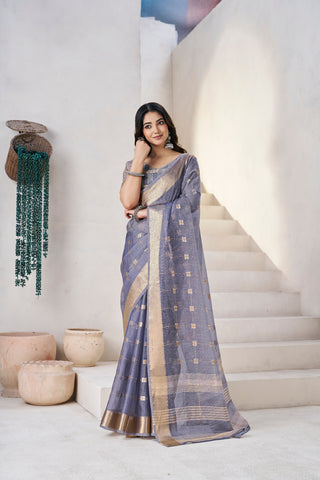 Exclusive Green Soft Linan Cotton Silk Zari Work Saree