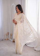 Opulent Peach Silk Saree with Beads Work
