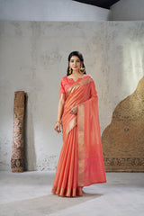 Captivating Soft Linan Cotton Silk Zari Work Saree
