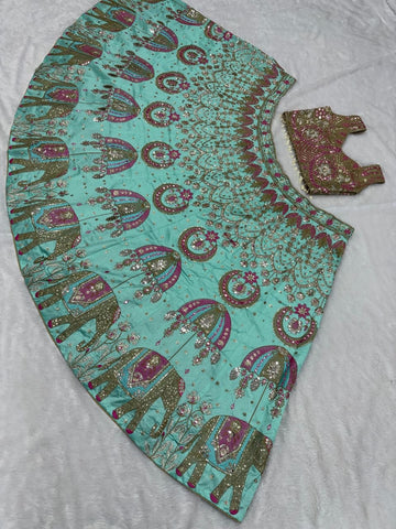 Stunning Aqua Green Silk with Embroidery Work Lehenga