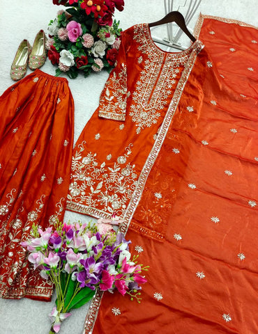Lovely Lavender Silk Embroidery Work Sharara Suit