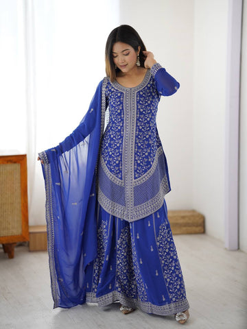 Amazing Red Faux Georgette Embroidery Sharara