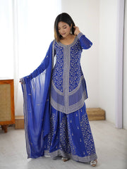 Amazing Red Faux Georgette Embroidery Sharara