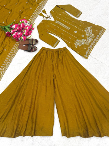 Awesome Mustard Heavy With Hand Work Sharara Suit