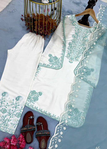 Amazing Peach Thread Work Palazzo Suit
