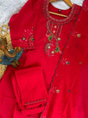 Stylish Brown Roman Silk with Thread Work Kurti Set