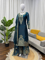 Alluring Blue Jmc Silk Thread Work Plazo Suit