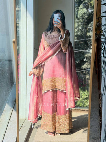 Marvelous Heavy Crunchy Silk Embroidery Sharara Suit