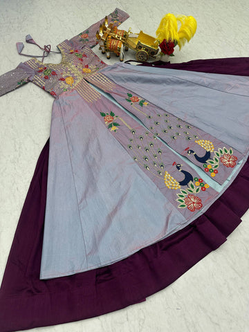 Elegant Purple Embroidery Work Top With Lehenga