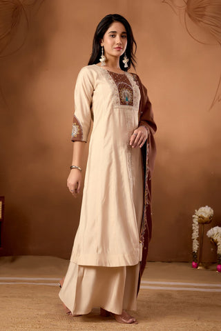 Lovely Pink Roman Silk Multi Embroidery Anarkali Kurti Set