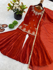 Red Fendy Silk with Sequence Work Sharara Suit