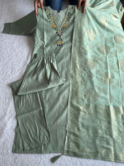 Exclusive Green Jacquard With Hand Work Suit Set