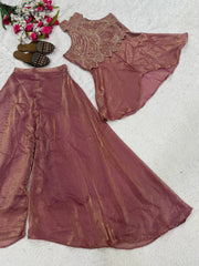 Designer Peach Heavy Fandy Silk Sharara Palazzo Suit