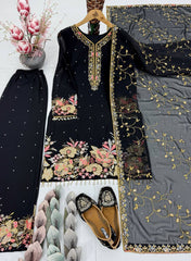Stylish Fuax Georgette Heavy Embroidery Palazzo Suit