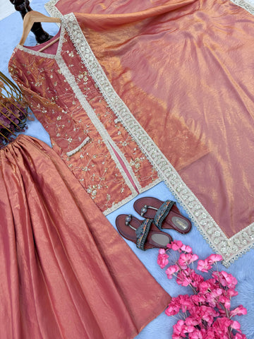 Amazing Green Silk with Embroidery Palazzo Suit