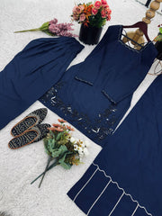 Stylish Blue Embroidery Sequence Work Sharara Suit