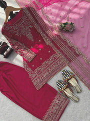 Luxuriant Maroon Natural Crep with Thread Work Sharara Suit