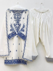 Adorable White Rayon Cotton Embroidery Work Sharara Suit