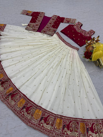 Outstanding Pure Vichitra Embroidery Work Lehenga Choli
