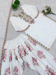 Elegant Cream French Crepe Embroidery Work Sharara Suit