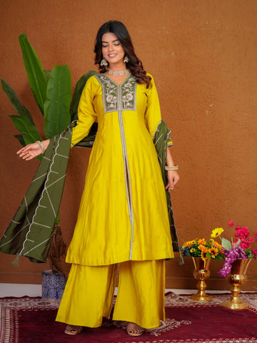 Elegant Roman Silk Multi Embroidery Anarkali Kurti Set