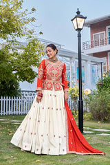 Mesmerizing Orange Vichitra with Heavy Embroidery Kurti Set