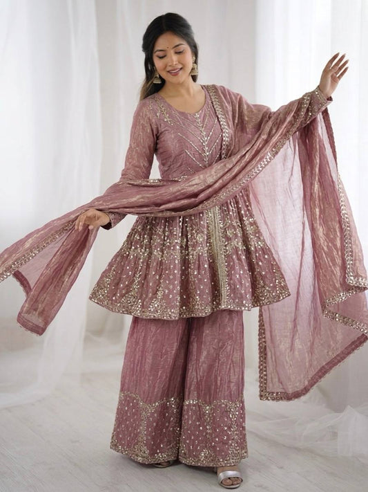 Amazing Green Fendy Silk Embroidery Sequence Work Palazzo Suit