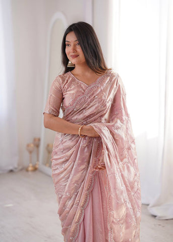 Lovely Pink Silk with Fancy Work Saree