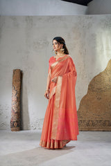 Captivating Soft Linan Cotton Silk Zari Work Saree
