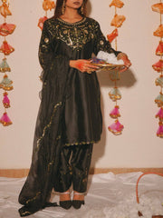 Amazing Maroon Heavy Satin with Embroidery Work Sharara Suit