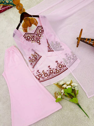 Lovely Pink Heavy Faux Georgette Embroidered Palazzo Suit