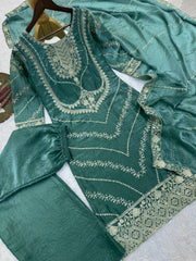 Lovely White Heavy Frendy Silk Embroidery Work Palazzo Suit