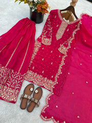Captivating Orange Fendy Silk Embroidery Palazzo Suit