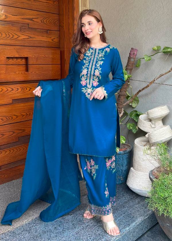 Alluring French Crepe Embroidered Work Top Set