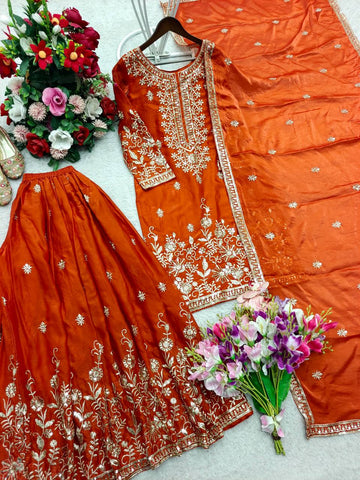 Lovely Lavender Silk Embroidery Work Sharara Suit