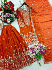Lovely Lavender Silk Embroidery Work Sharara Suit