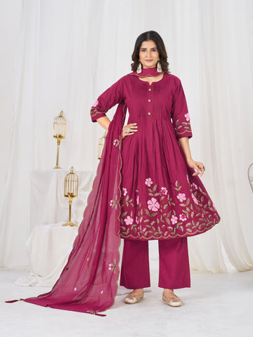 Pretty Brown Pure Cotton Multi-Thread Embroidery Kurti