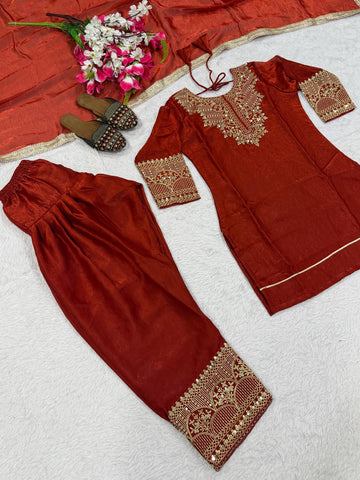 Brown Heavy Embroidery Work Sharara Suit