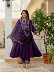 Gorgeous Roman Silk Multi Embroidery Work Anarkali Kurti Set