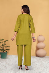 Alluring Green Heavy Viscose Rayon with Multi Embroidery Thread Work Co-Ords Set