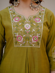 Alluring Rust Pure Viscose Mango Silk Multi Embroidery Work Kurti Set
